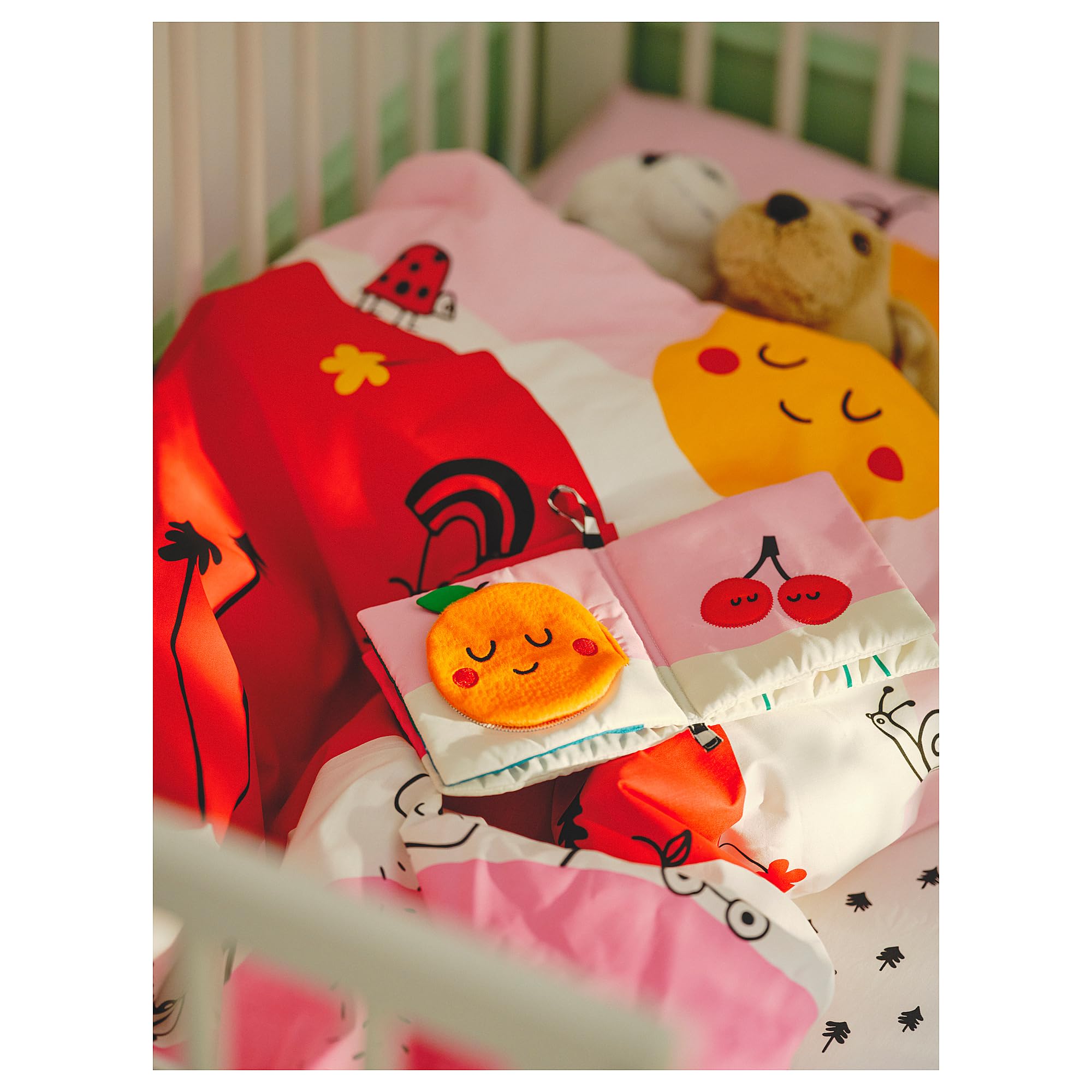 ProTuning GRÖNFINK Housse de couette 1 taie d'oreiller pour lit de bébé, multicolore, rayé, 110 x 125/35 x 55 cm