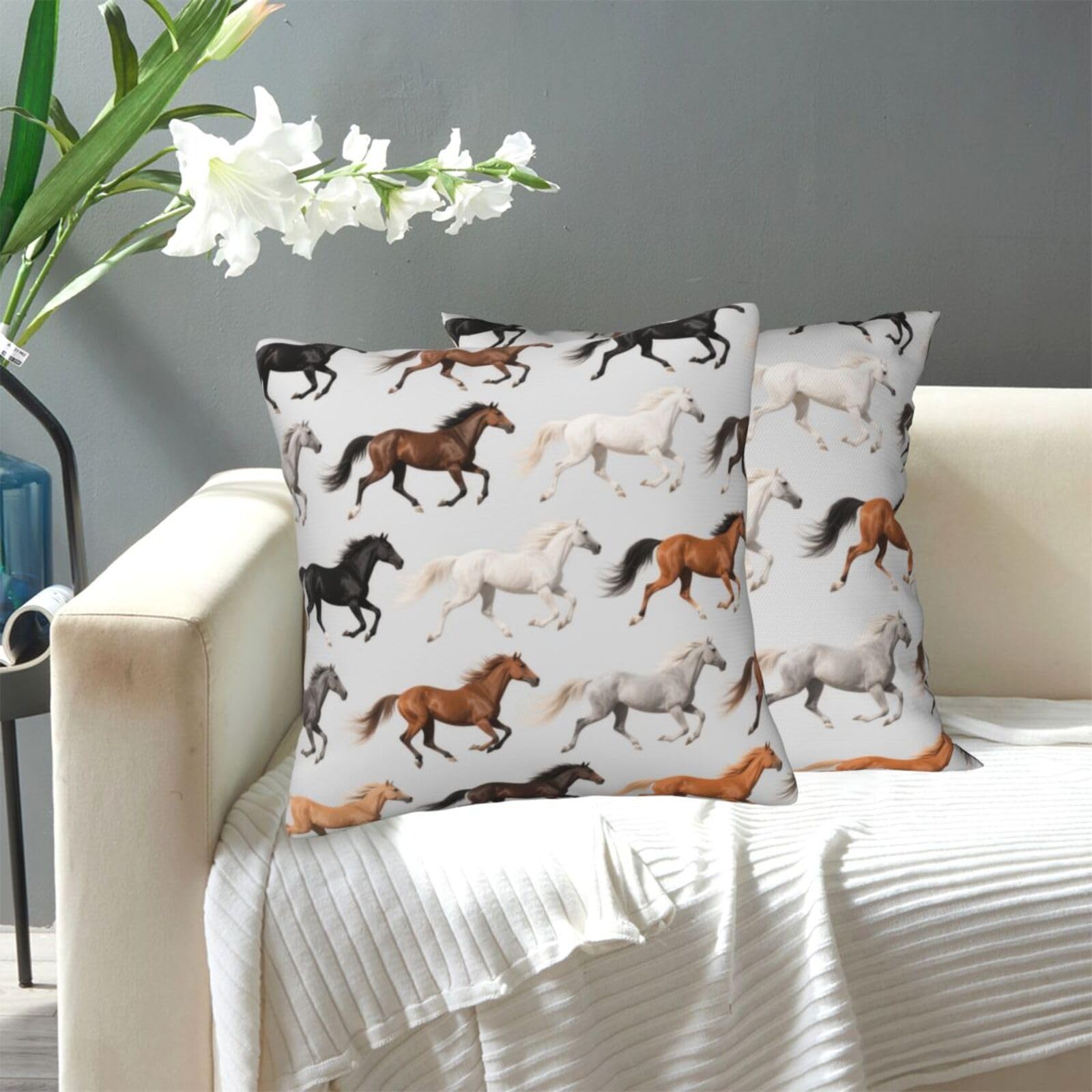 FekiLoot Decorative Throw Pillow Covers Modern Farmhouse Pillowcase Double Sided Cozy Cushion Cover for Sofa Couch Bed 20"X20" Cute Horse