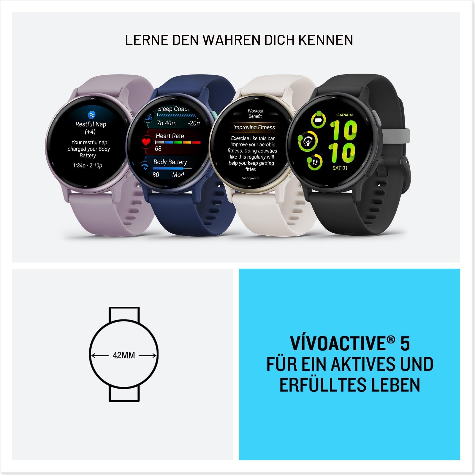 Garmin Vivoactive 5 renewed - AMOLED GPS Smartwatch mit Fitness- und Gesundheistfunktion, Musik, (Generalüberholt)