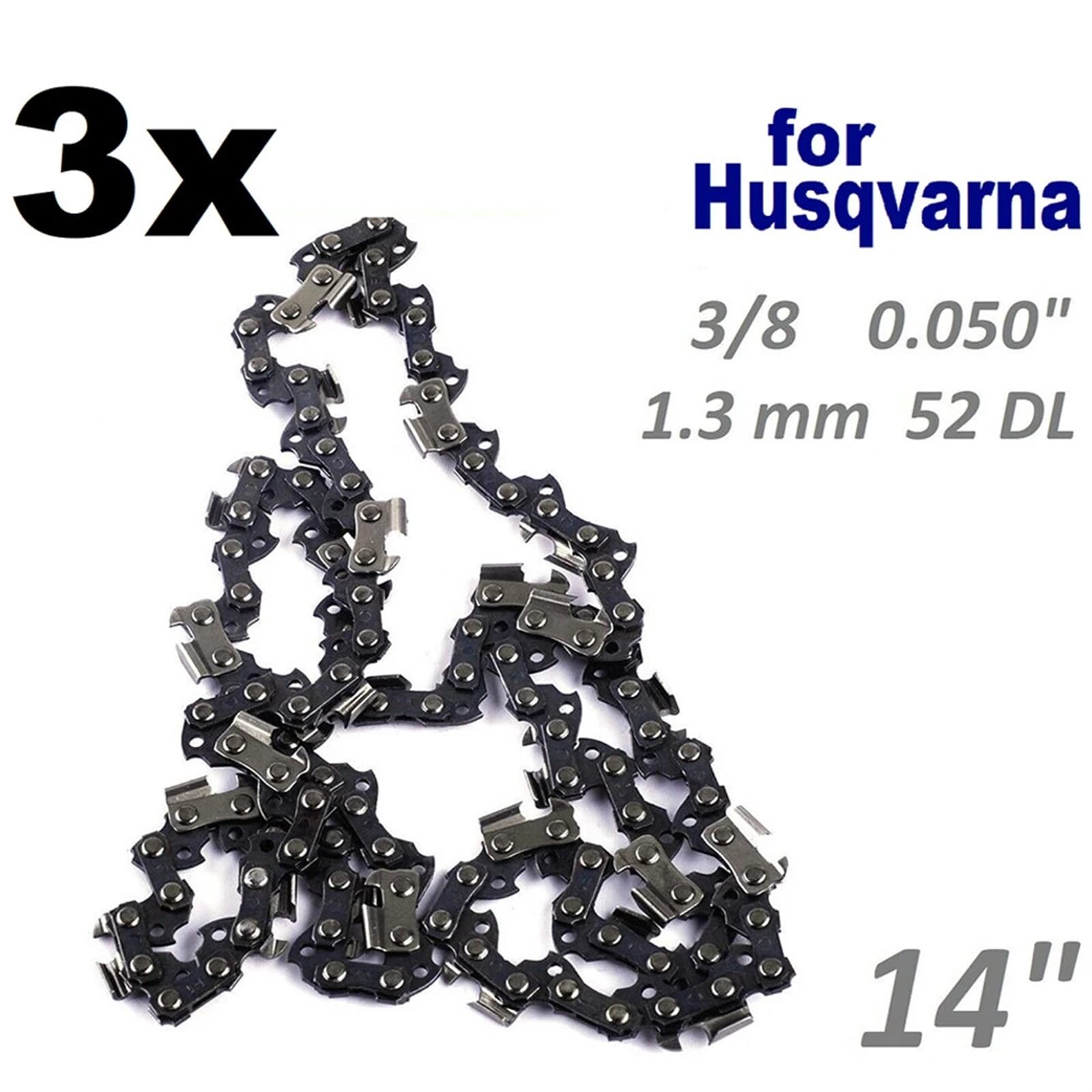 Cadena De Motosierra Cadena de motosierra de 14 pulgadas/35cm, 3 uds., 1,3 MM, 3/8, 0.050 ", 52, compatible con piezas de herramientas eléctricas de jardín de repuesto 135.235.236 Cadena De Sierra