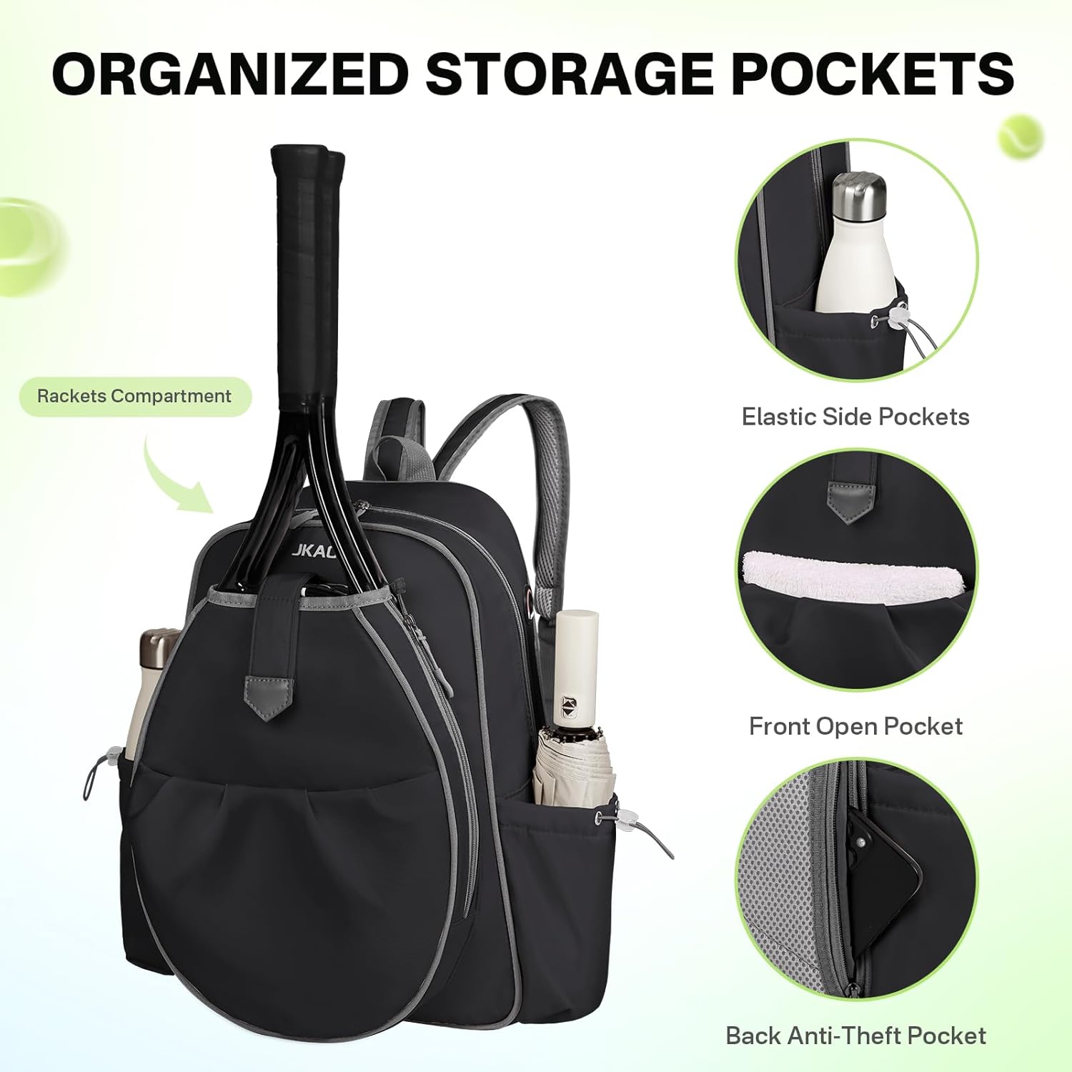 Tennis Bags for Women, Waterproof Tennis Sling Crossbody Shoulder Backpack Holds 2 Rackets, Tennis Racket Bag for Pickleball Badminton - Image 4