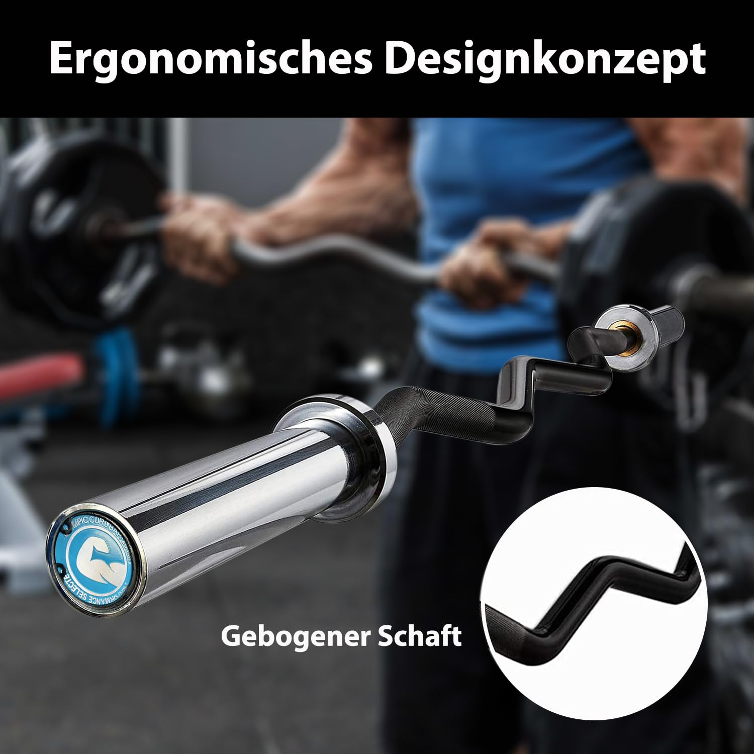 Olympische Langhantel 50mm für Krafttraining – Professionelle SZ-Curlstange für Gewichtheben Hüftstöße Kniebeugen Bizeps – 250kg Maximale Tragkraft Langhantelstange für das Heim-Fitnessstudio