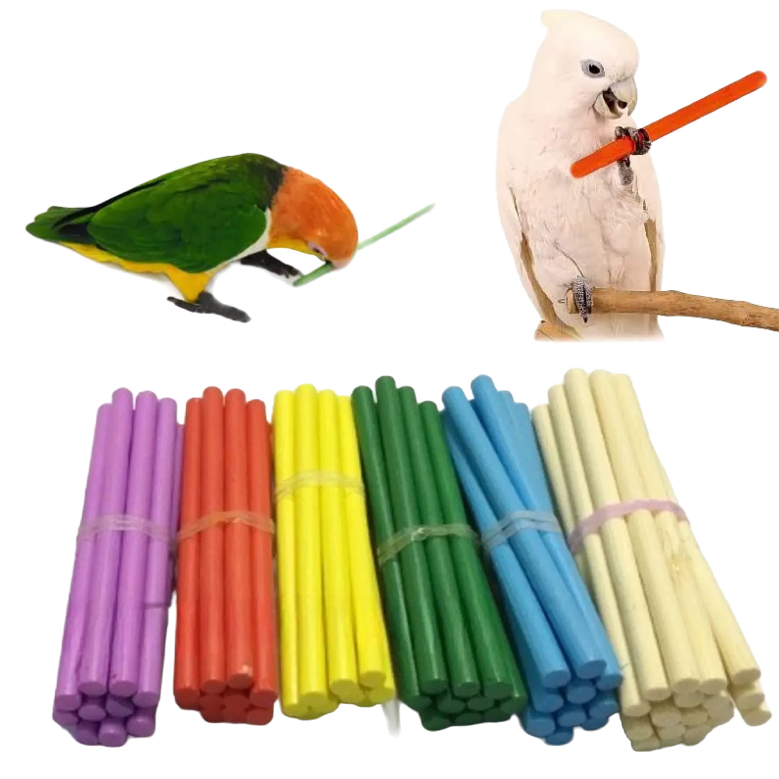 YANQIN 50 pcs Bird Chewing Toys: Colorful Natural Wood Bird Toys for Parrots, Parakeets, Cockatiels, Lovebird, Budgie, Conures