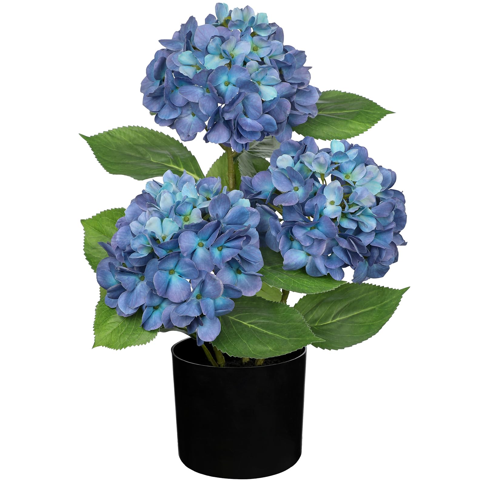 Hollyone 19" Hydrangea Artificial Flowers in Black Pot, 7.5" Large Fake Hydrangeas Blue Silk Flowers, Decorative Potted Flowers for Home Decor, Living Room, Tabletop, Desk, Kitchen Decorations — image 1