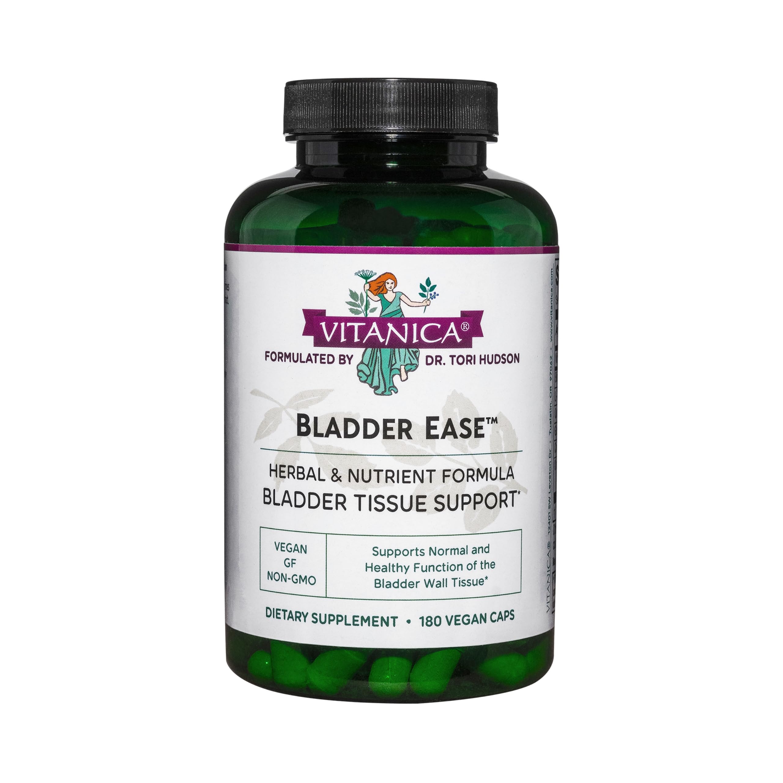 Vitanica Bladder Ease - Herbal Supplement for Bladder Tissue Health Support - Support Healthy Function of the Bladder Wall Tissue - Urinary Health Supplement with Vitamin A - Vegan - 180 Capsules