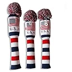 Craftsman Golf US Flag Knit Pom Pom White Blue Red Driver,Fairway Wood, Hybrid Head Cover Headcover for Callaway Mizuno Cobra Taylormade (3pcs (1,3,5))