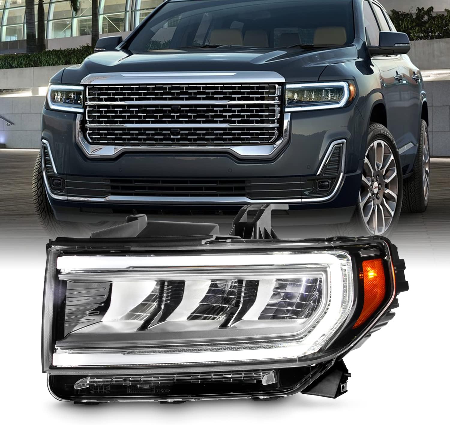 AKKON - Fit 2020-2023 GMC SL | SLE | SLT | Denali [Full LED] Chrome Headlight w/Turn Signal Switchback Running Driver
