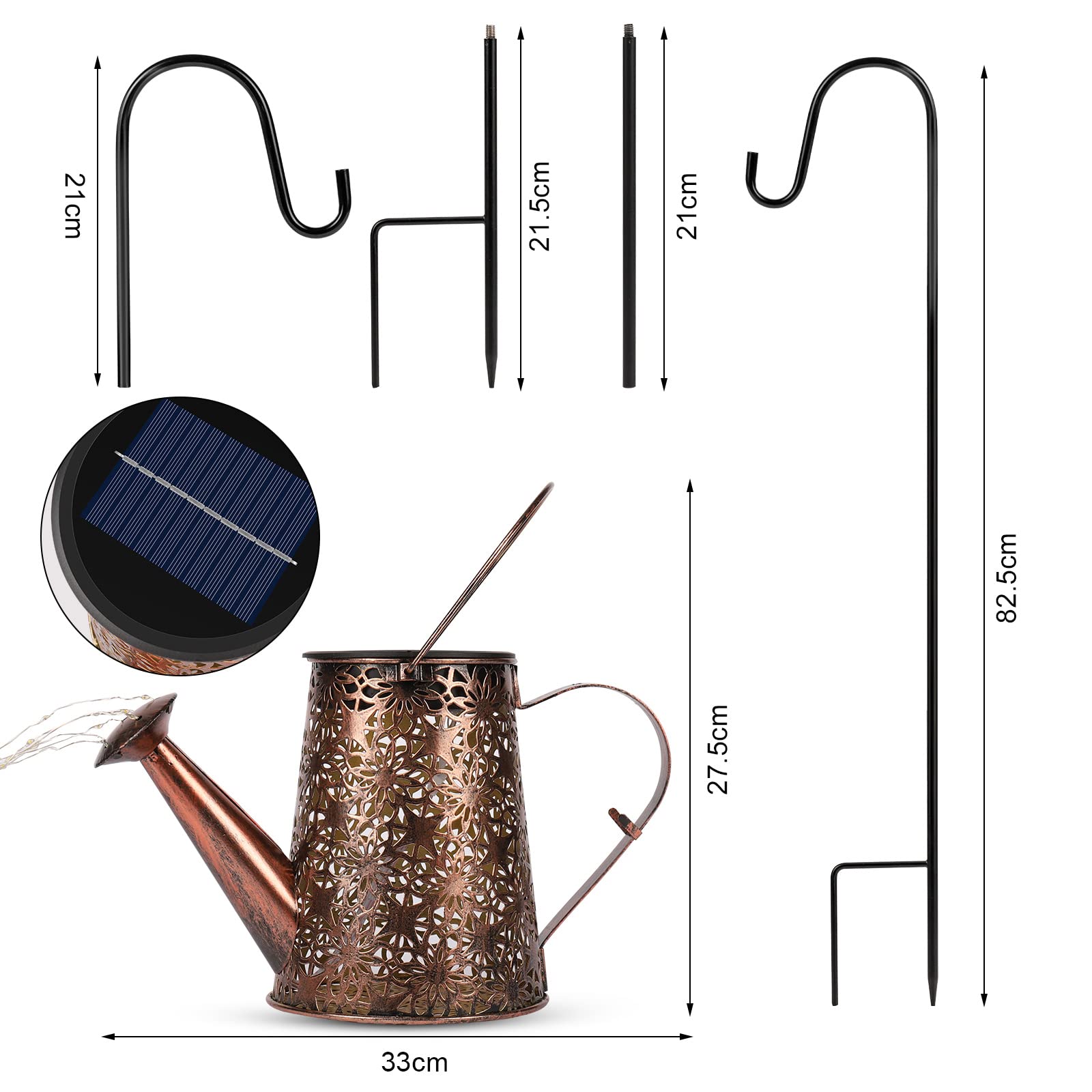 GuKKK Solar Gießkanne mit Solarlampen für Außen, Solarlampen für Außen Garten LED Lichter mit Schäferhaken, Wasserdicht Vintage Lichterkette Aussen für Garten Hofweg Balkon Terrasse (XX)