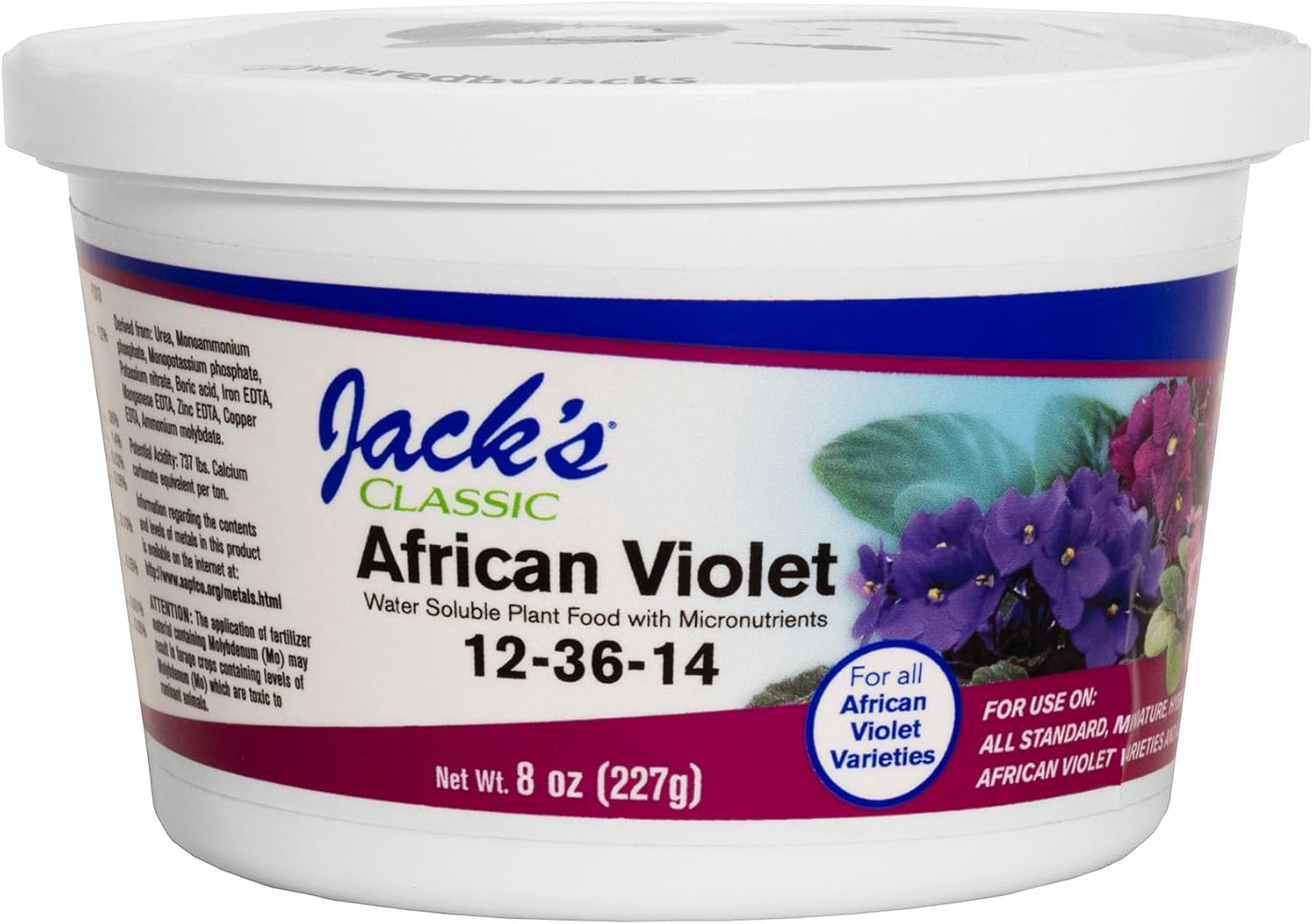 Jack's Classic 12-36-14 African Violet Water-Soluble Fertilizer with Micronutrients for Developing Strong Colorful Plants, 8oz