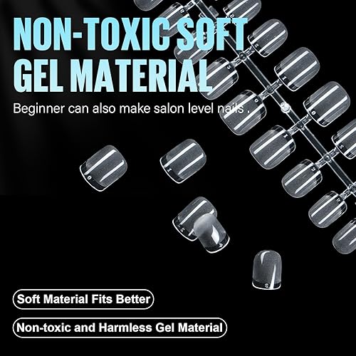Miniatura 6 de TOMICCA Puntas de uñas postizas cuadradas extra cortas, puntas de uñas de gel suave preliminadas, 192 piezas de cobertura completa preformadas, 12
