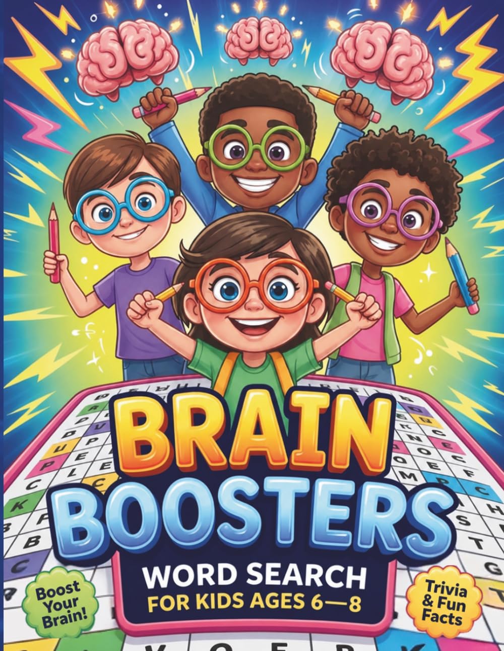 Brain Boosters: A Educational Learning Word Search Book for Kids Ages 6–8 Featuring 100 Puzzles, Trivia Questions, Fun Facts & Solutions to Boost Brain Skills, Focus & Vocabulary