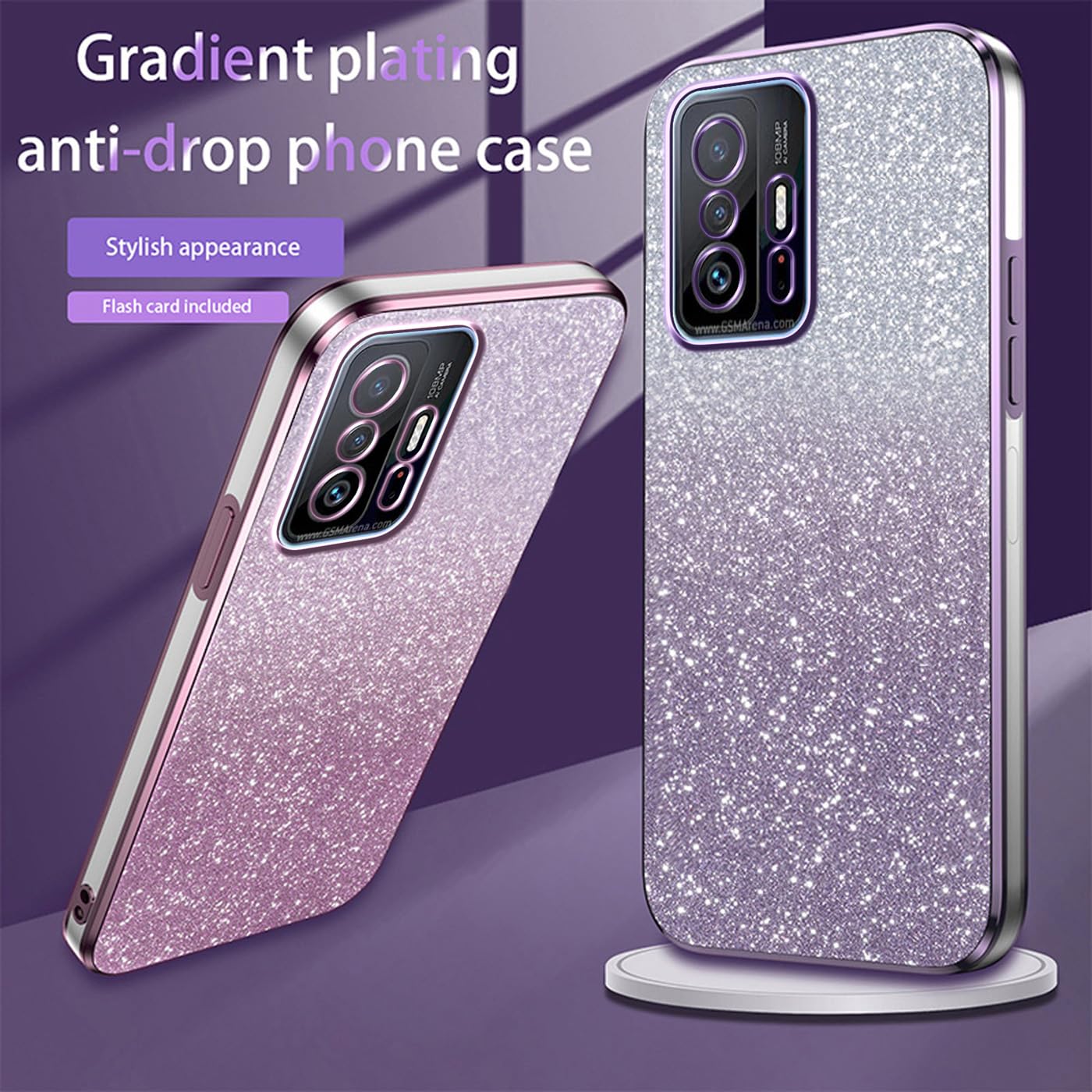 Glitter Cover Per Xiaomi Mi 11T / 11T Pro - Custodia Cristallo Trasparente Con Brillantini Liquidi E Paillettes - TPU Antiurto Con Liquido Scintillante - Oro YBL