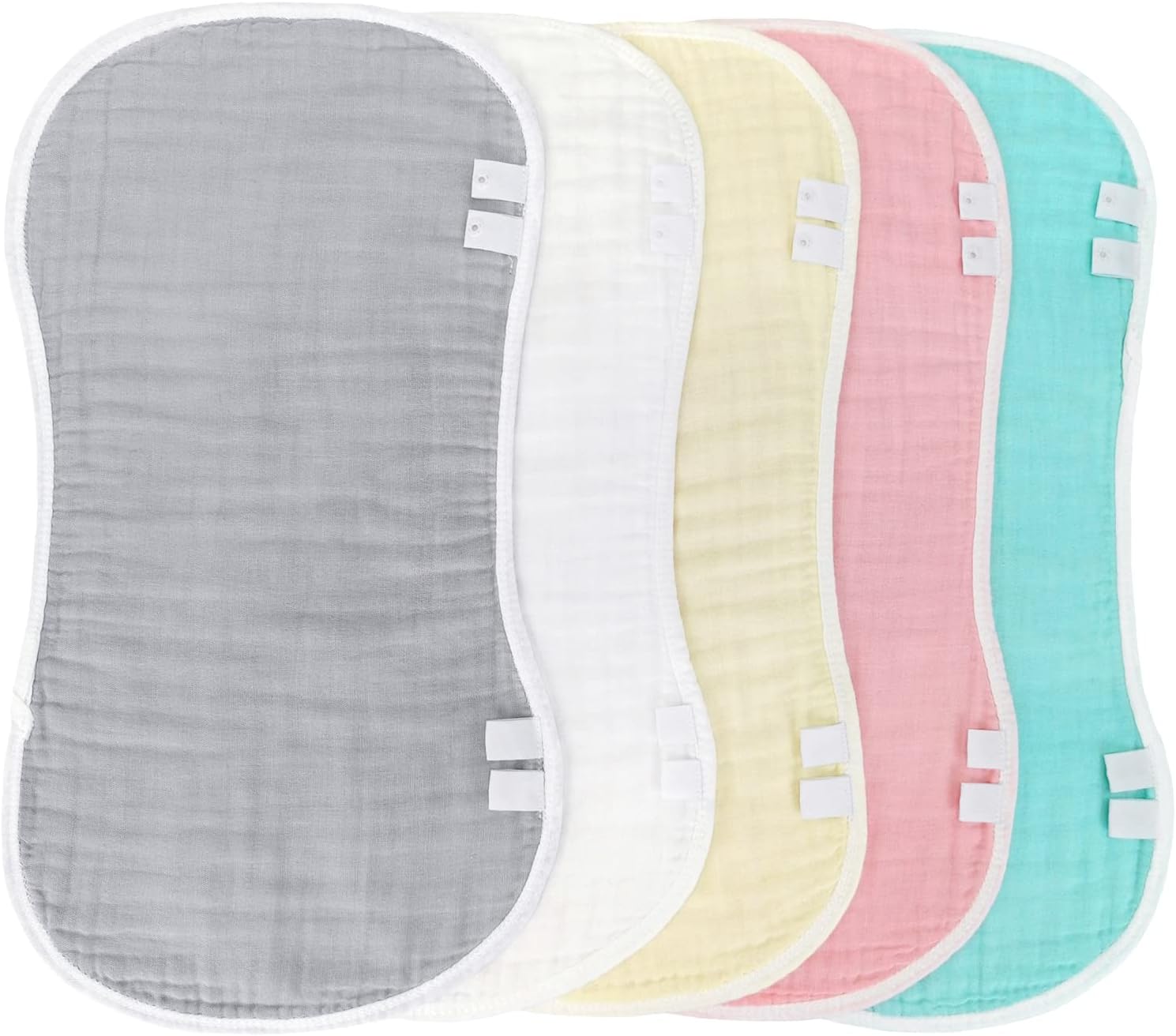 Muslin Burp Cloths for Baby Boys and Girls - 6 Layers Thicken Extra Soft and Absorbent, (Multicolored, 5-Piece Set Burp Cloths with Snaps) : Baby
