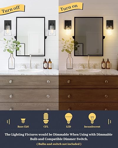 Miniatura 2 de EAPUDUN WLA1395-MBK - Accesorios de iluminación de baño vintage sobre espejo, 1 luz moderna luces de tocador con acabado negro, aplique de pared