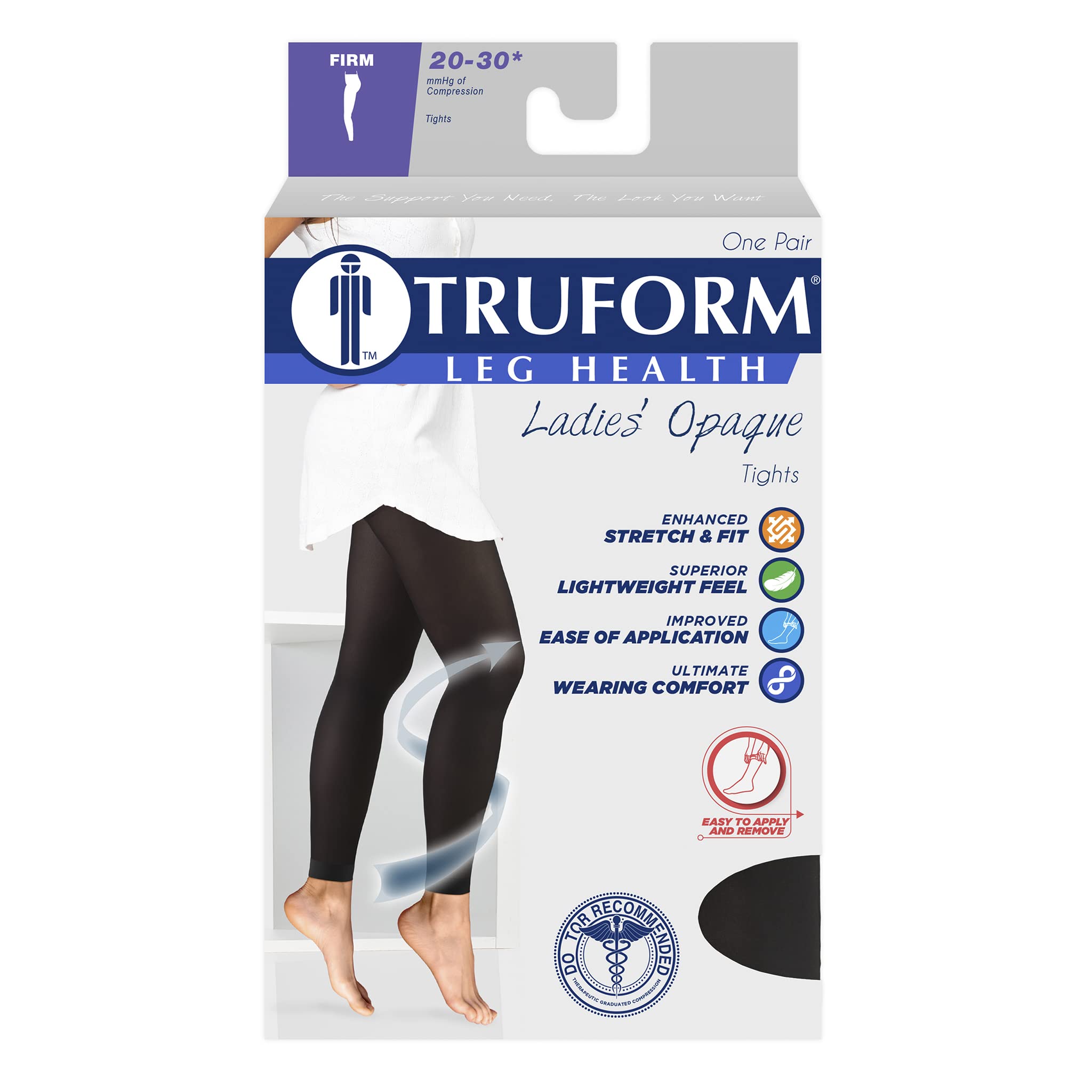Truform Women's 20-30 mmHg Medical Compression Tights, Footless Opaque Shapewear Support Pantyhose, Large
