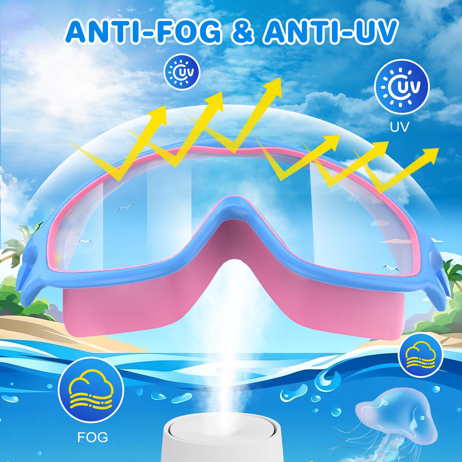 SHINER Gafas natacion, gafas natacion niño de 3 a 15 años, antivaho, impermeables, máscara de buceo panorámica, antifugas de 180° gafas piscina niños, para niños y niñas