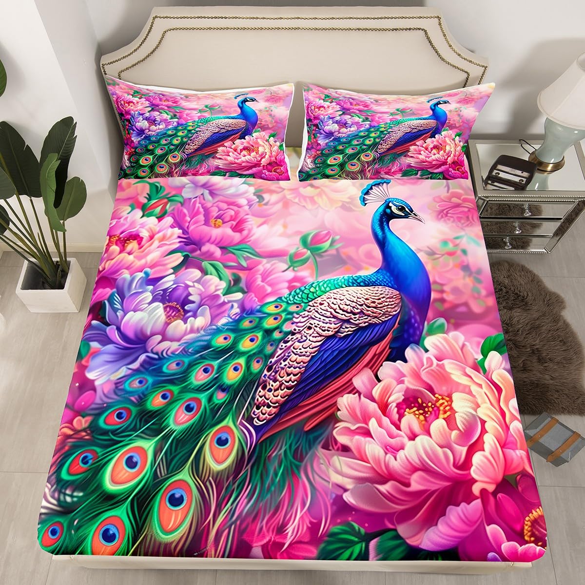 Manfei Peacock Fitted Sheet Single Size