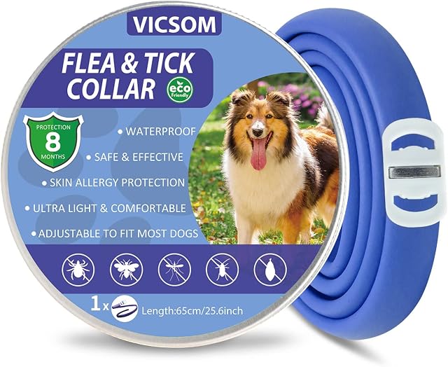 Flea Collar for Dogs, Dog Flea Collars, Flea Treatment for Dogs, 8 Months Protection Dogs Flea Treatment Waterproof Adjustable Flea and Tick Dog Collar for Puppies Small Medium Large Dogs Blue
