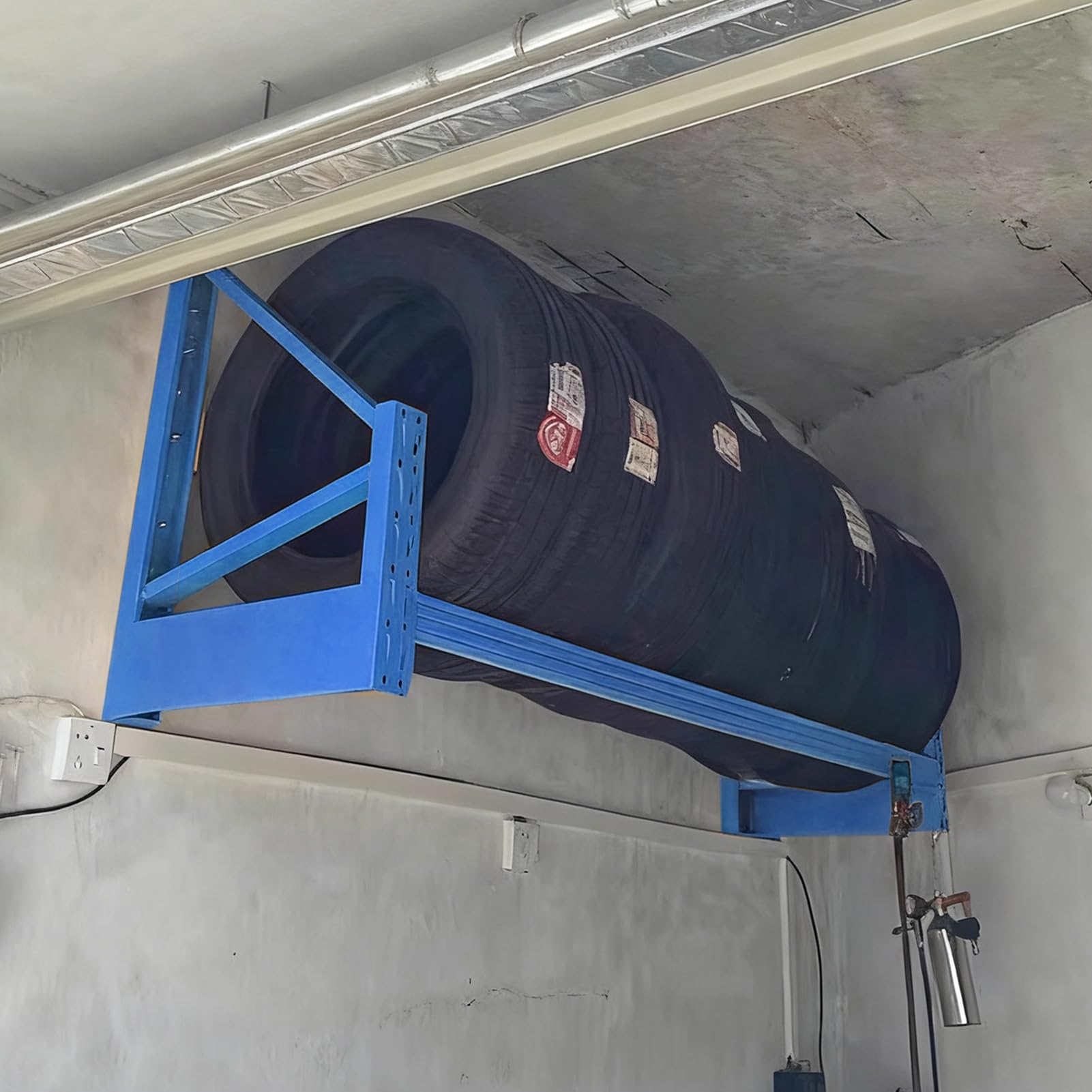 Estante de almacenamiento de neumáticos resistente para montaje en pared, soporte para neumáticos de garaje, estante organizador colgante de metal para sótano y tienda