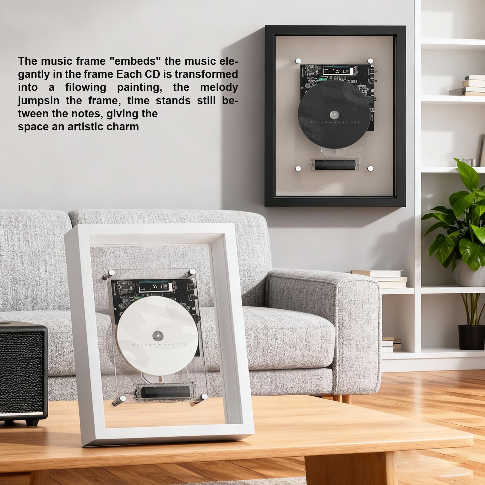 Lettore CD da parete Bluetooth 5.0 con telecomando, uscita AUX, display fotografico, perfetto per la decorazione di casa e ufficio, senza altoparlanti integrati per gli amanti della musica