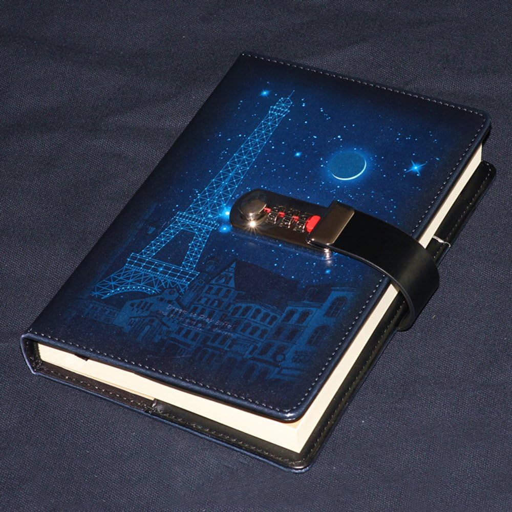 ToiM Sky Theme Journal with Password Lock, A5 PU Diary with Combination Lock Secret Notebook (C)