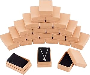NBEADS 24 bucăți cutii de bijuterii din carton kraft maro pentru ambalare cadouri, coliere și inele, 8 x 5 x 3 cm