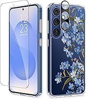 Vista 87 de GVIEWIN Funda protectora para Samsung Galaxy S25, transparente floral, delgada, a prueba de golpes, para mujer, no se pone amarilla, con protector