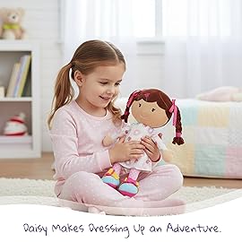 June Garden 15.5 Dressy Friends Daisy - Educational Stuffed Plush Doll for Kids and Toddlers 2 Years and Up - Montessori Buckle Soft Toy