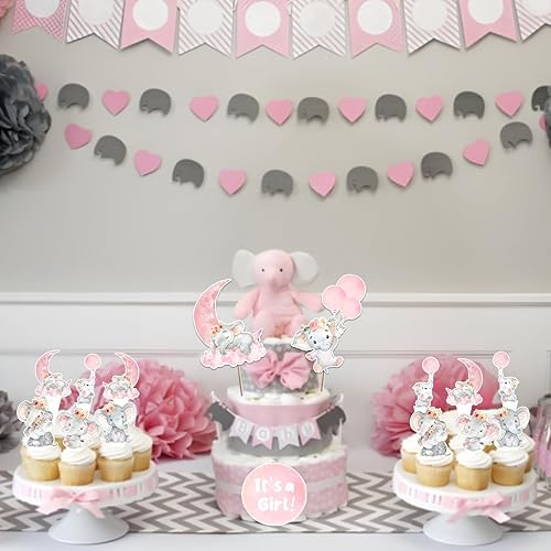 Miniatura 3 de 48 piezas de decoración de elefante rosa para cupcakes de elefante, decoración de baby shower, decoración de cupcakes rosados, suministros de fiesta