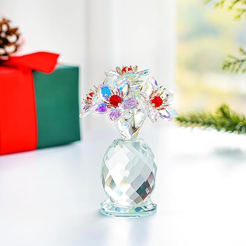 Miniatura 7 de Figura de flores de Navidad de cristal coleccionables para mujeres, 3.8 pulgadas de alto, flores de cristal, pisapapapeles para decoración de Ab