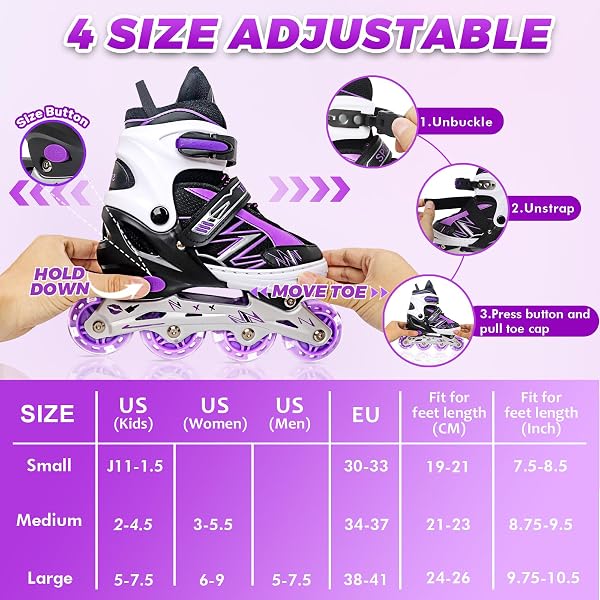 Patins à roulettes en Ligne Réglables pour Enfants Filles Garçons Débutants, Rouge & Violet Patins à Roues en Ligne pour Enfants et Adolescents pour Intérieur Extérieur Sport - 2