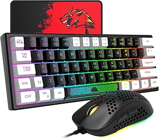 0% Wired Gaming Keyboard and Mouse Combo True RGB Mini Mechanical Feel Ultra-Compact Keyboard and RGB 6400 DPI Honeycomb Optical Mouse,Gaming Mouse pad for Windows Mac Laptop PC Gamer
