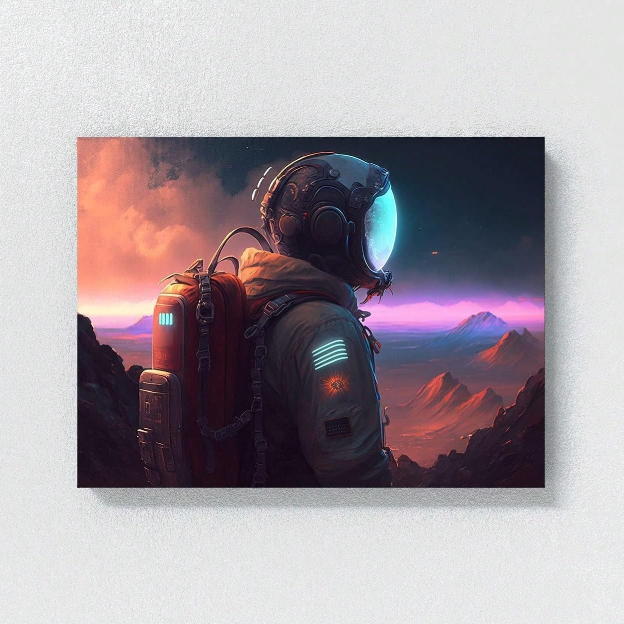 AIHNBF Astronauta obraz na płótnie, kosmos, sztuka ścienna, kosmita, planeta, krajobraz, science fiction, dekoracja ścienna, kosmos do salonu, sypialni, biura, nowoczesna dekoracja ścienna, 30 x 45 cm