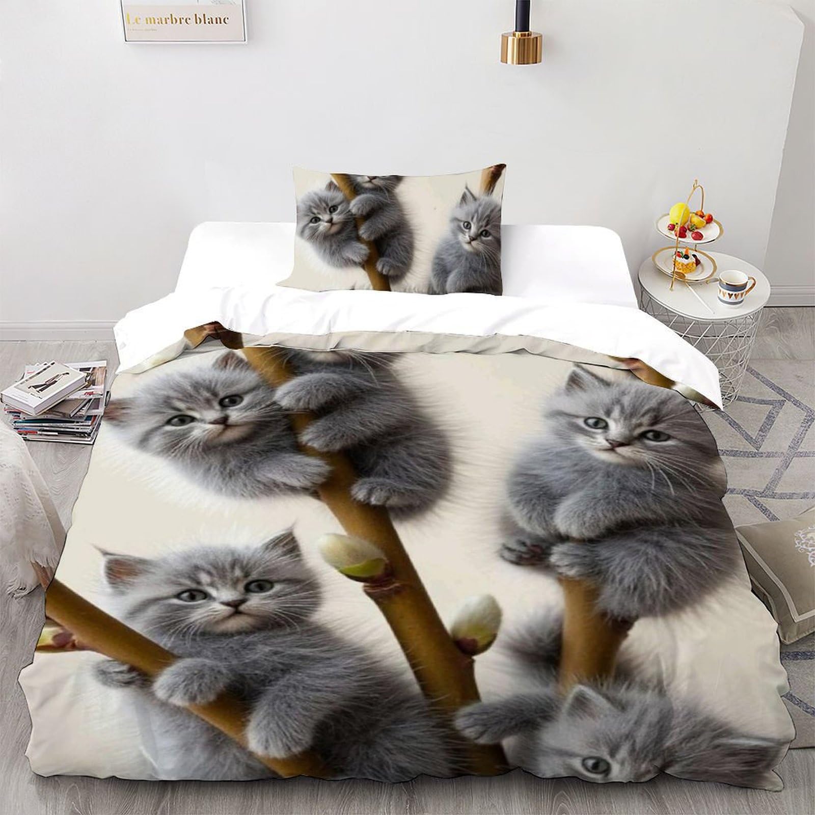 Housse de couette chaton peluche microfibre anti-plis lit fille