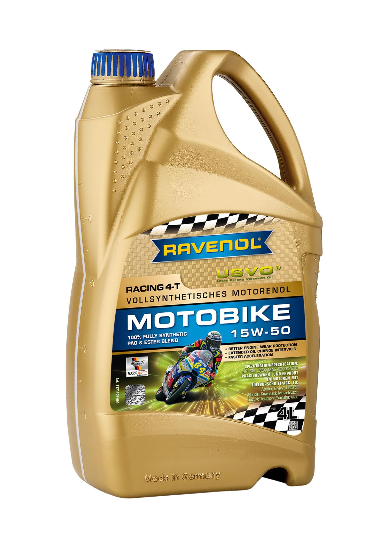Aceite RAVENOL Racing 4-T Motobike SAE 15W-50-4 L | Lubricante totalmente sintético para motos 4T
