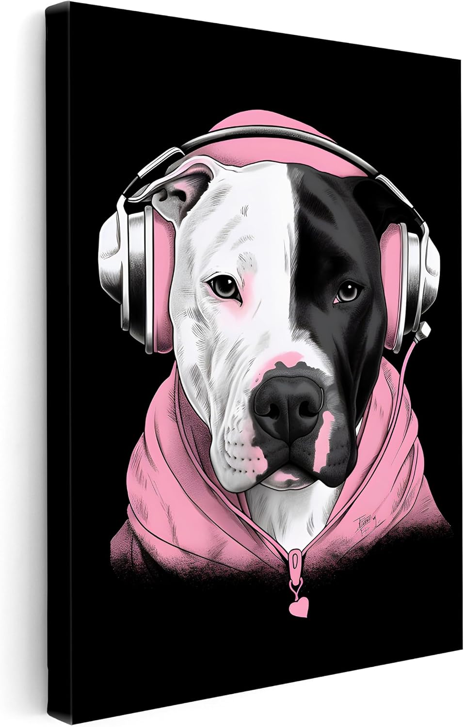 Poster Master Pit Bull With Headphones Canvas - Dog Portrait Print - Puppy Art - Trendy Animal Lover Gift - Modern Art - Funny Kid's Room or Office Wall Decor - 8x10 STRETCHED Canvas
