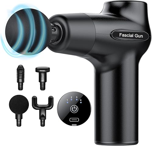 XTZ Pistola de masaje mini masajeador de percusión masajeador muscular profundo para aliviar el dolor con 4 cabezales profesionales y 4 velocidades