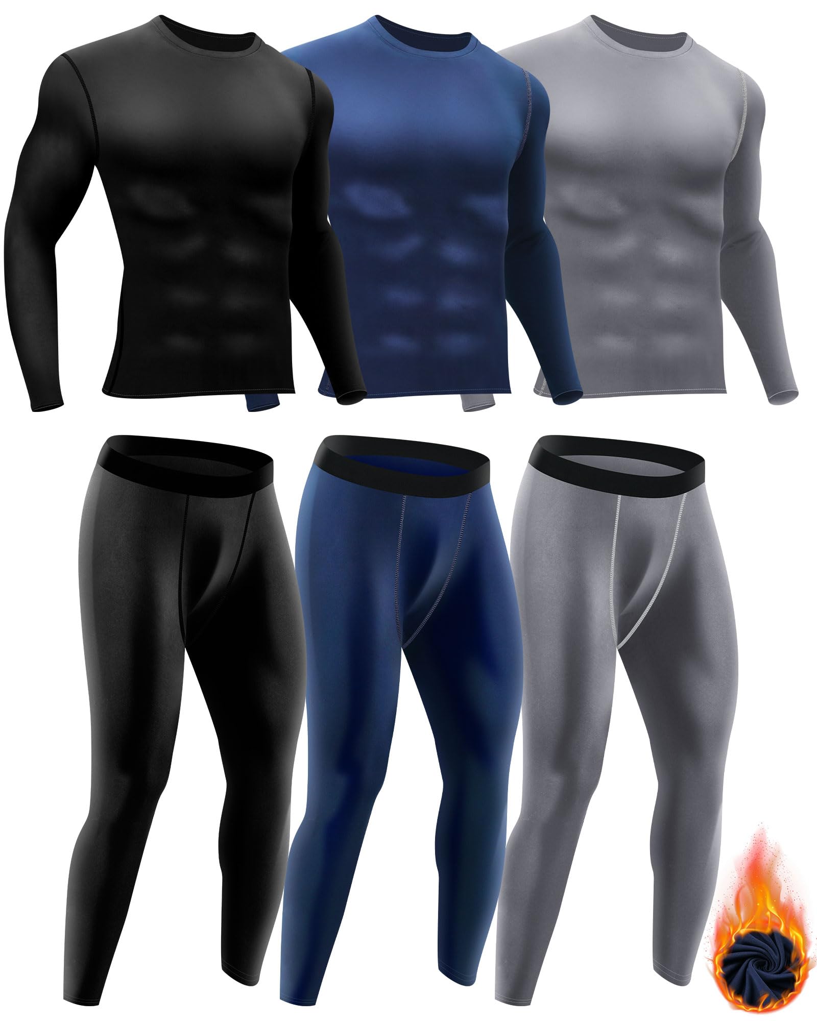 Didaey3 Set Winter Thermal Underwear for Men Cold Weather Fleece Lined Top Bottom for Hunting Gear Sport