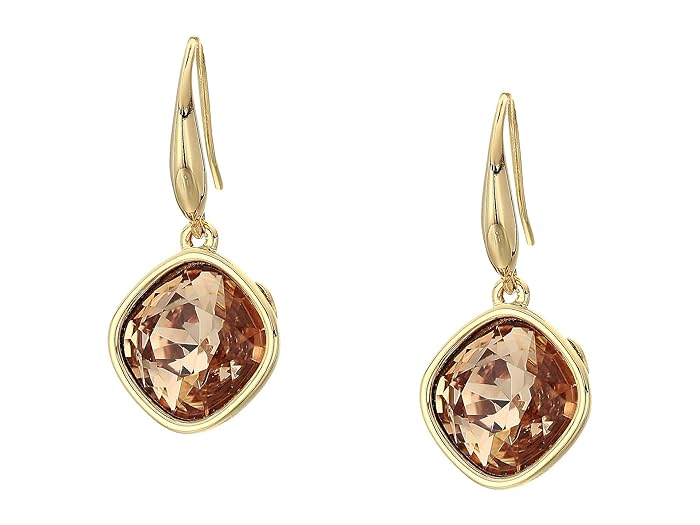 Kenneth Jay Lane  Gold with 10 mm Faceted Square Light Colorado Topaz Stone Pierced Earrings (Gold/Light Colorado Topaz) Earring