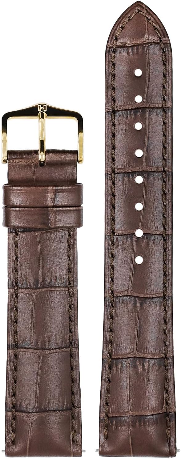 Alligator Grain Genuine Calf Leather Watch Band - Choose Size (12-24mm) & Color (Beige, Black, Brown, Blue, Burgundy, Grey, Red, White) - Comfortable & Premium Quick Release Strap - HIRSCH "Duke"