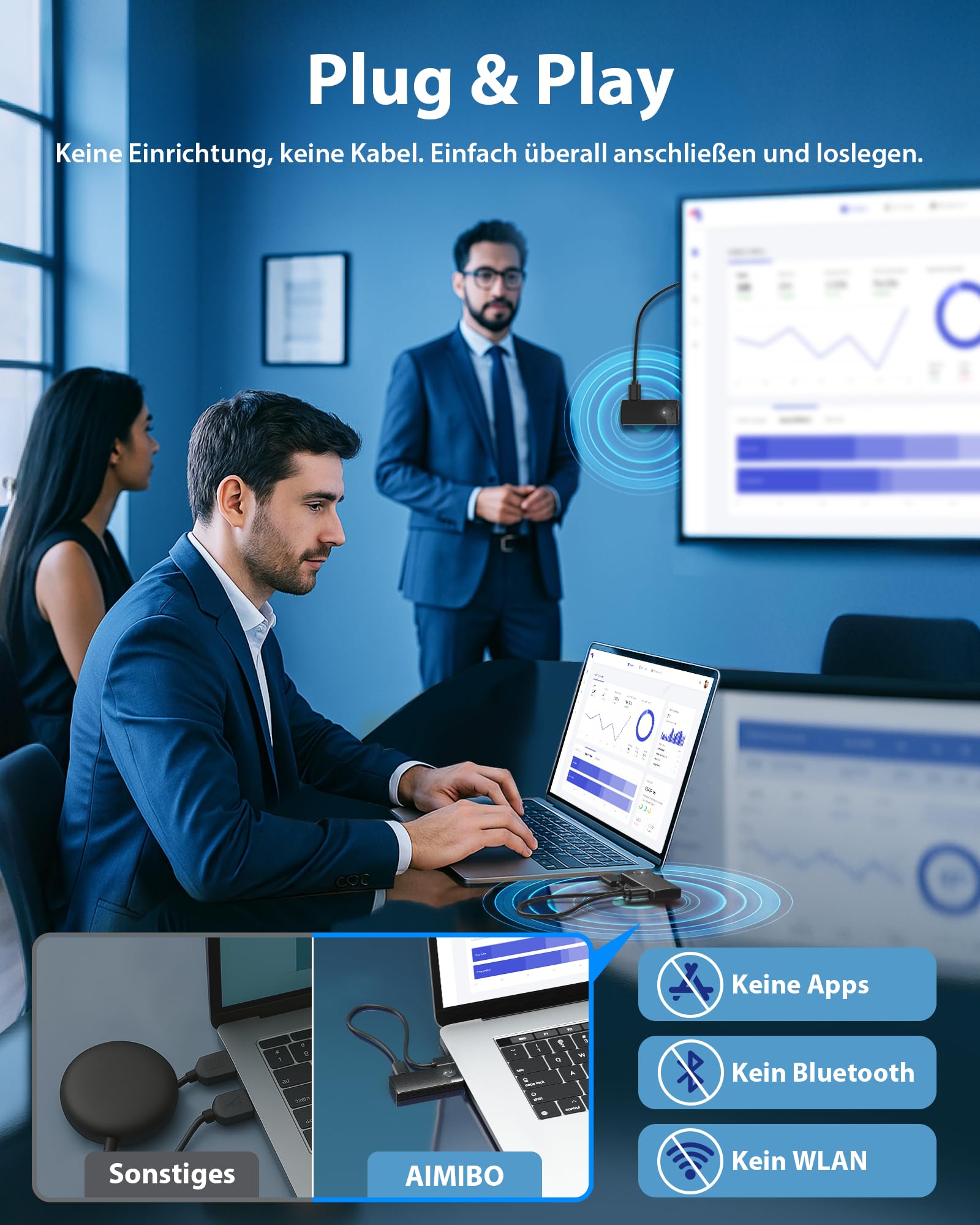 AIMIBO Wireless HDMI Transmitter and Receiver 1080P, 5.8G Kabellos Funkübertragung 4K Dekodierung, Kabelloses Sender Empfänger Drahtlos übertragen 30M, Streaming Video von Laptop/PC zu TV/Projektor