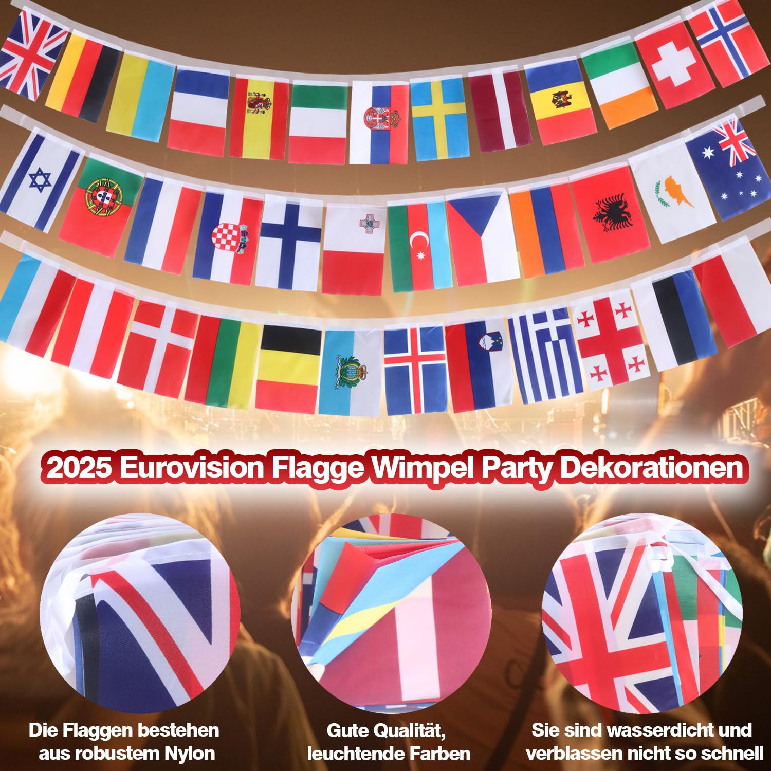 10 Meter EU-Flaggen-Wimpelkette – Dreieckige Stoff-Fähnchen In Blau/Gelb | Für Party & Dekoration