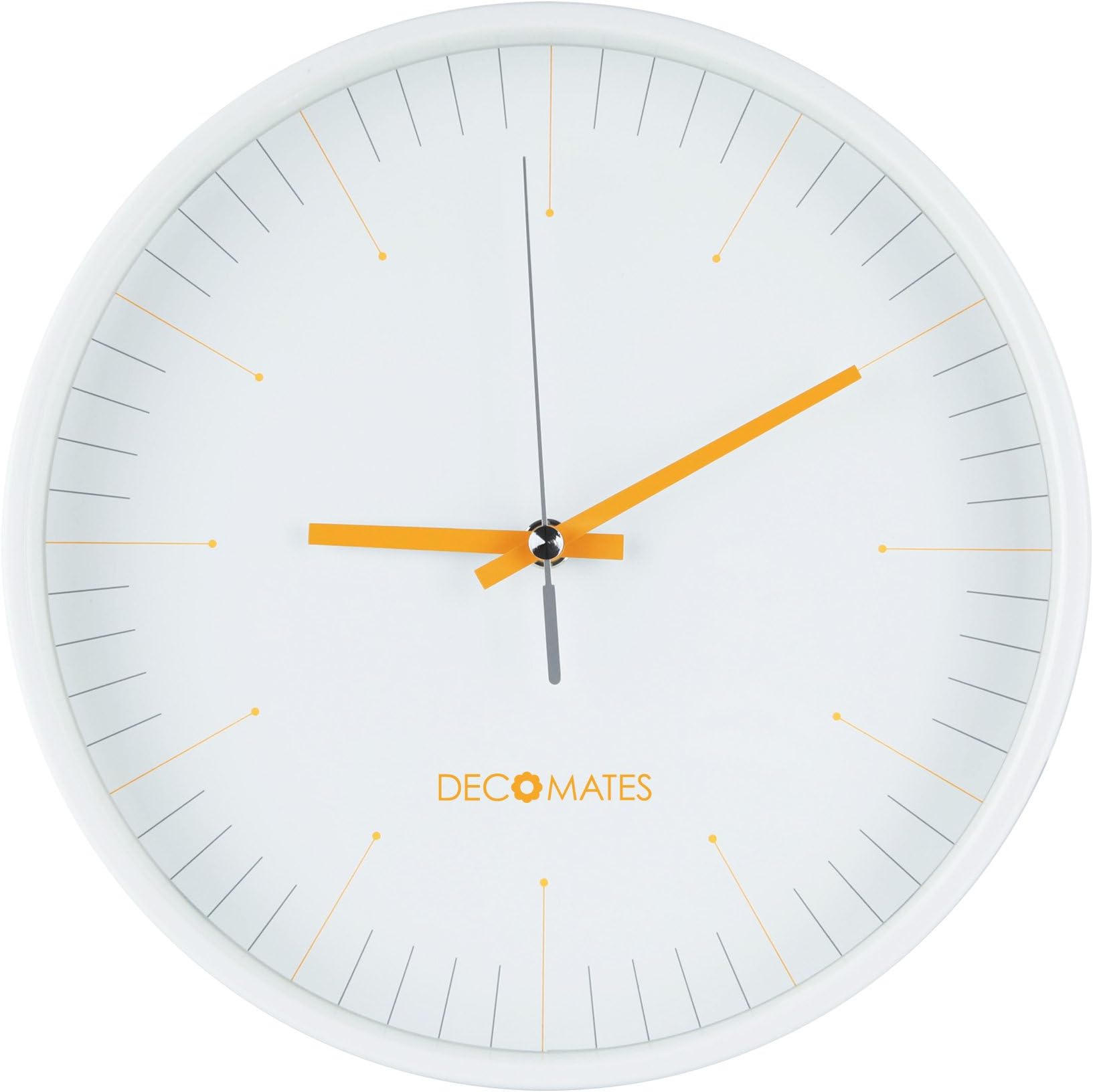 DecoMates Non-Ticking Silent Wall Clock Without Numberless, Orange White