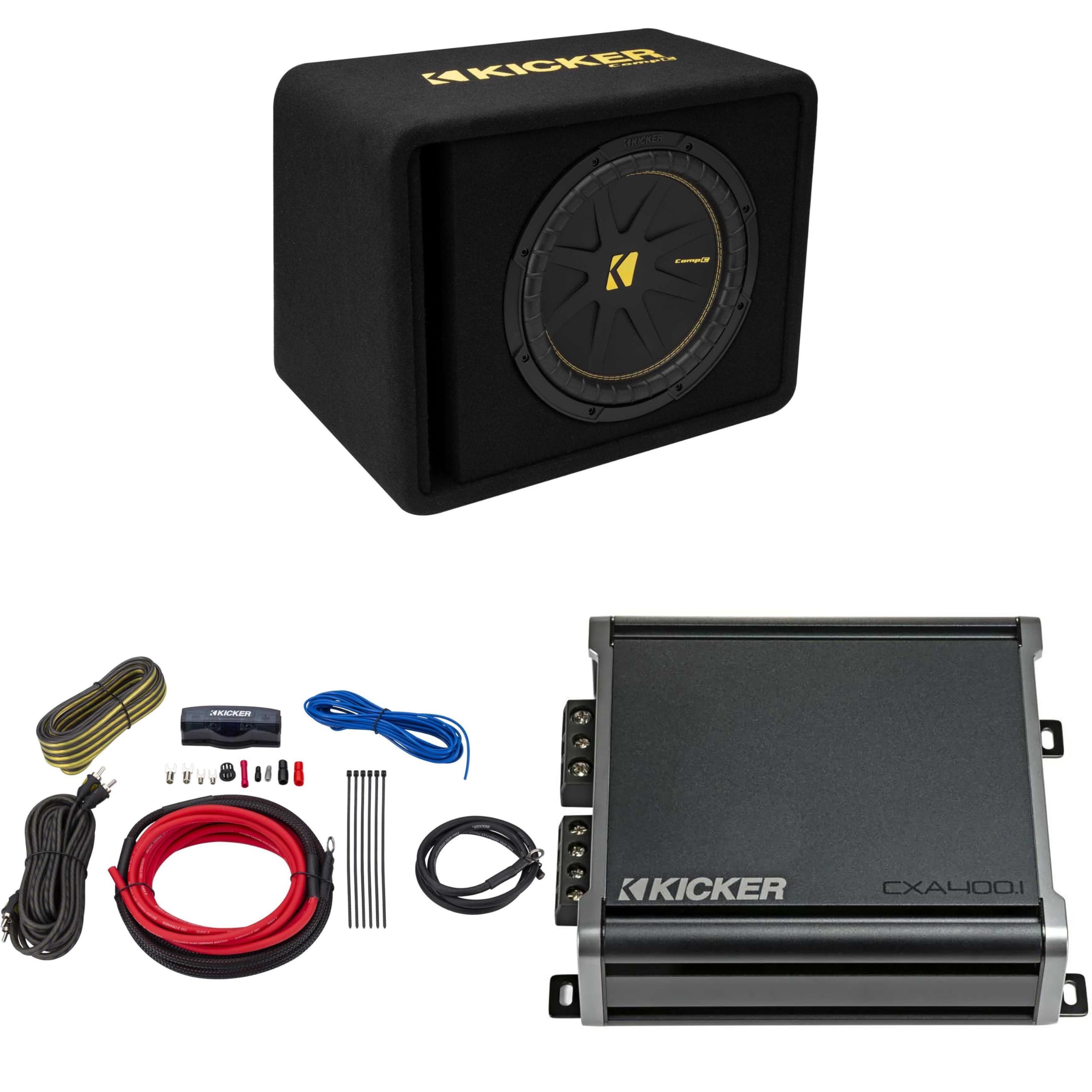 Kicker 12 Inch Comp Bass Package 50VCWC122 with CXA4001 and 47VK8 amp Wire kit