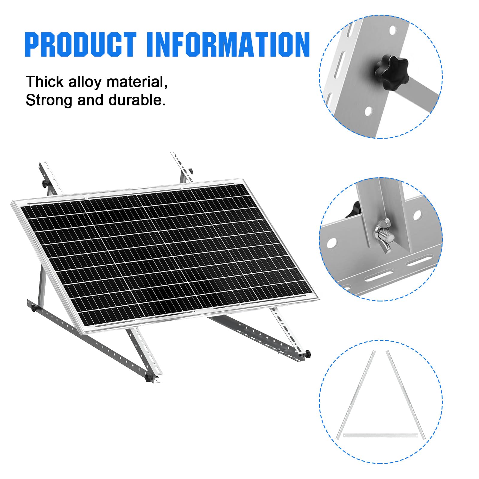 Staffe di montaggio per pannello solare, 114,3 cm, regolabili, con gambe inclinabili pieghevoli, adatte per 2-4 pezzi, 180, 200, 300, 400, 500 Watt, per tetto, camper, barca (118 cm, 46 pollici, 2 set