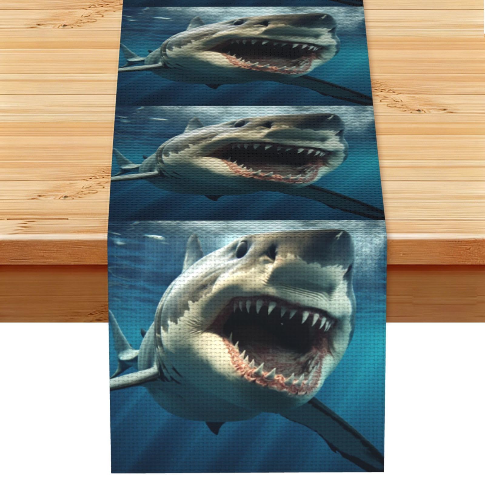 Shark Mouth Table Runner 13 x 72 Inches Long, Cotton Linen Table Runners for Kitchen Dining Table Decoration - Washable Tablecloth Modern Tablerunner for Home Party Decor