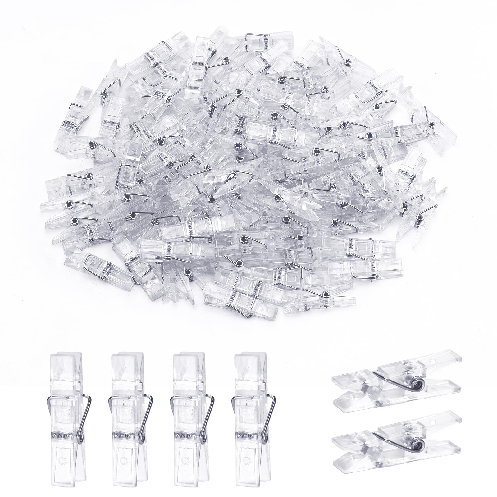 jijAcraft 3.5cm Clear Mini Pegs: 100Pcs Plastic Photo Clips for Hanging Cards, Small Craft Pegs for Photo Wall Display, DIY Arts and Crafts, Wedding, Party and Home Decoration — image 1