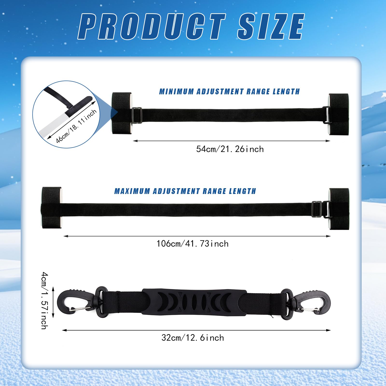 Ski Carrier Strap Ajustable Correa de Transporte de Esquí Portador Esqui y Bastones