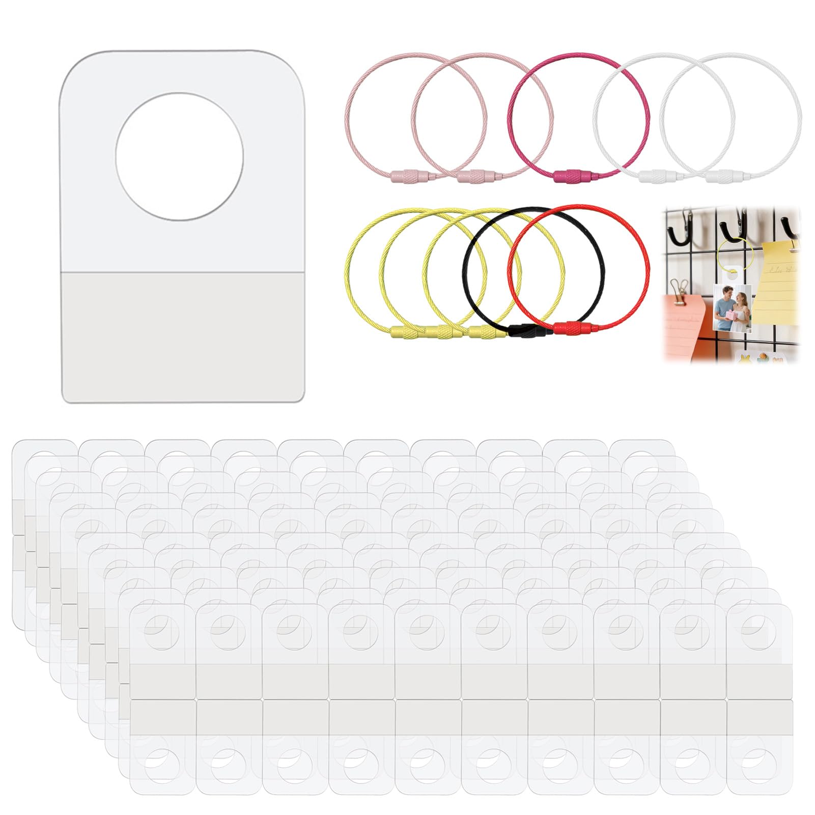200 Pcs Card Holder with 10 Key Rings, Self-Adhesive Labels for Cards Storage, Portable Card Organizer for Kids, 1.26x0.87in Plastic Tabs and Stainless Steel Loops