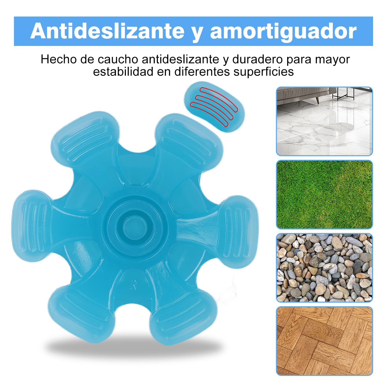 supregear Brillante Contera Grande de Goma para muletas y Bastones, 19 mm Punta de Goma Resistente con 6 Pies para Mejorar la Estabilidad, Mejora la Visibilidad en Entornos Oscuros, Azul